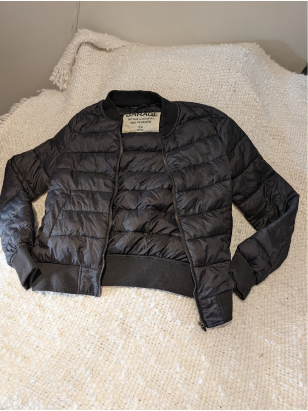 Women's Garage Black Puffer Bomber Jacket Size XS